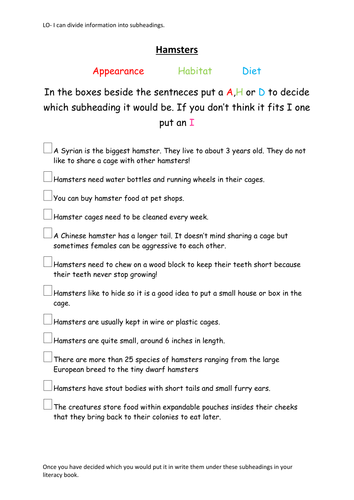 Non Chronological Subheading sorter | Teaching Resources