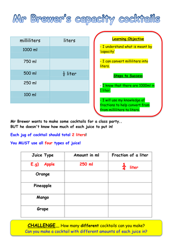 Capacity - Ml and fractions of a liter