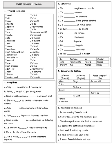 ks3 french grammar perfect tense revision teaching resources