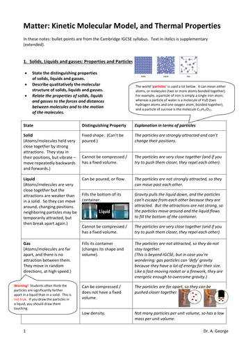 Kinetic Theory & Thermal Properties fill-in notes KS4