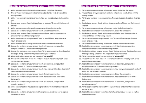 The Big Year 6 Grammar Quiz