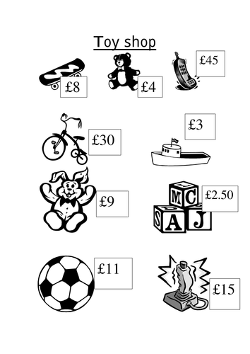 Money addition and subtraction problems.