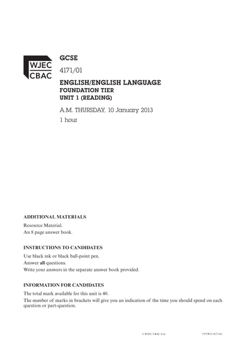 WJEC Reading and Writing (Final 4)