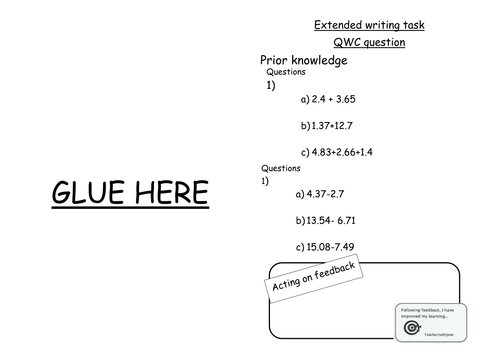 Extended writing in math QWC Questions Literacy.