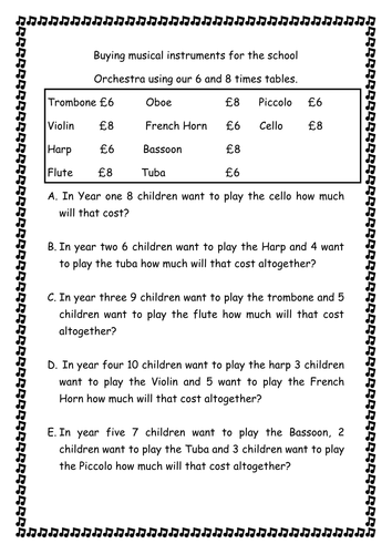 Math worded problems focus on 8 & 6 times table