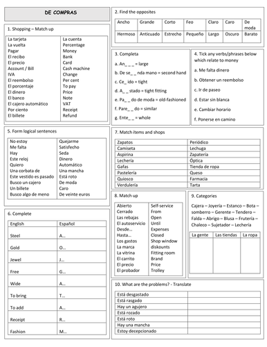 GCSE Spanish revision quickie - shopping vocab by gianfrancoconti1966 ...