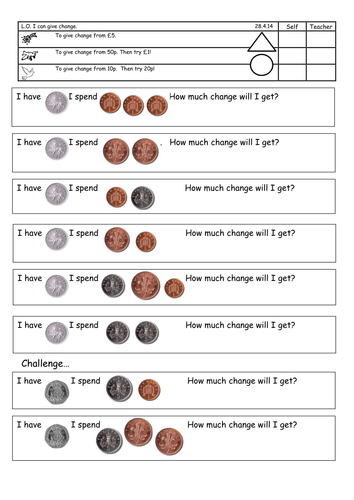 Working out change - differentiated 3 ways