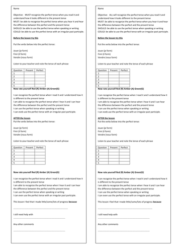 Perfect tense exit card activity