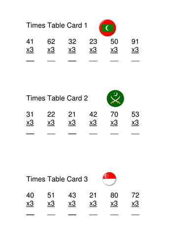 TU times tables without carrying  Cards