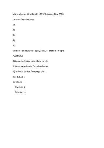 iGCSE Listening Mark scheme Nov 2008