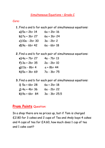 Worksheet simultaneous equations | Teaching Resources
