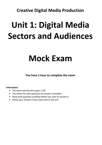 Mock for NQF L2 BTEC Media Unit 1 (not SAMs)