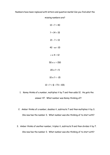 Missing Numbers Starter