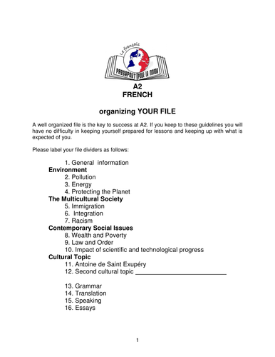A2 French student handbook