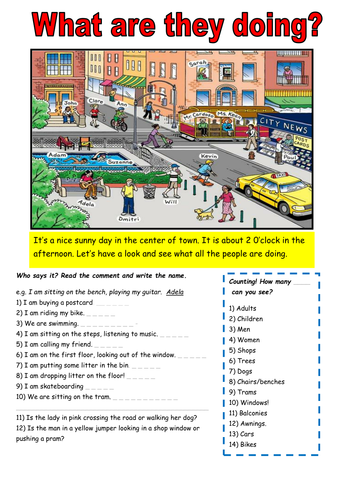 The Present Continuous Tense with a Street Scene