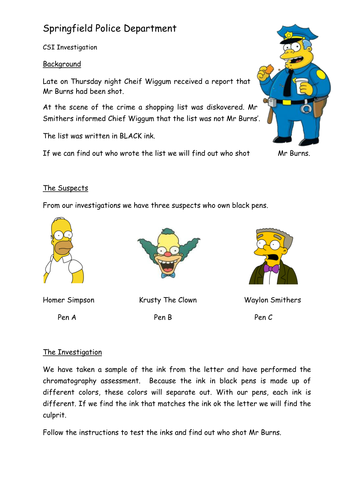 Simpsons Chromatography - Who Shot Mr Burns?
