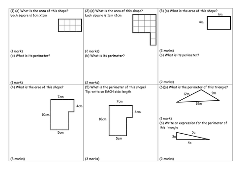 Exam area and perimeter (foundation) | Teaching Resources