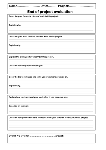KS3 Self-Evaluation Sheet