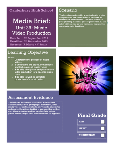 BTEC L3 Music Video Production | Teaching Resources