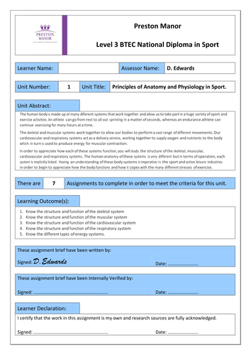 btec sport level 3 assignment briefs