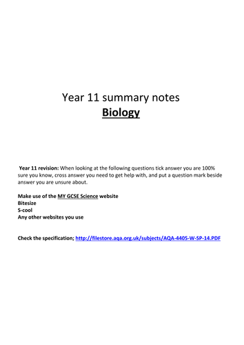 AQA Biology GCSE revision summary booklet