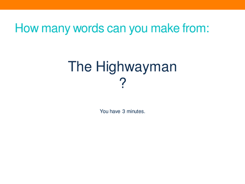 The Highwayman SoW Year 7