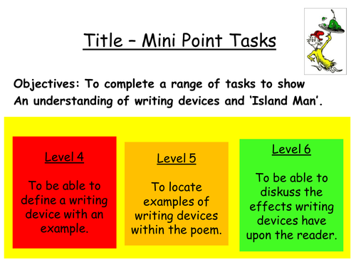 'Island Man' mini task options