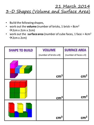 3D Investigation Unifix blocks (Volume and S.A.)