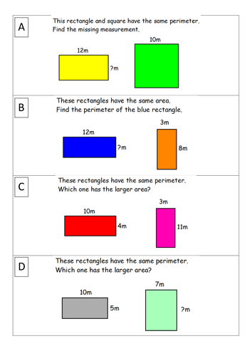 area and perimeter problem solving year 6