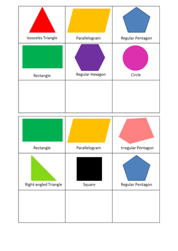 2D Shape Bingo Cards