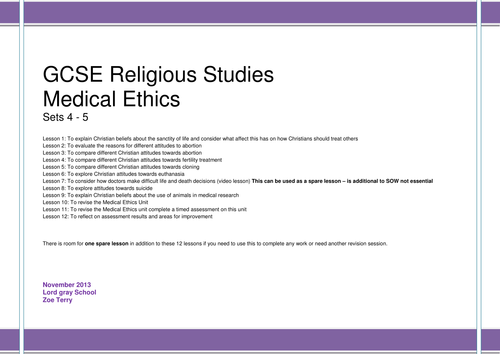 OCR B603 Medical Ethics SOW and PowerPoints Part 1