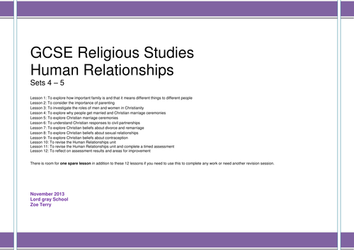 OCR B603 Human Relationships SOW and PowerPoints 1