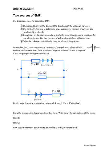 Two sources of EMF worksheet