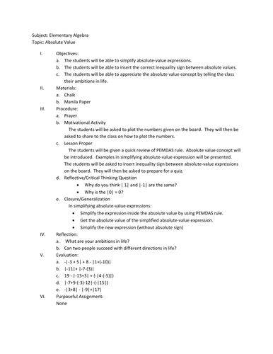 Absolute Value | Teaching Resources