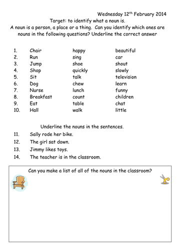 Noun Worksheet Year 1 Teaching Resources