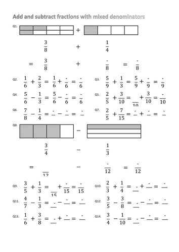 Add/sub fractions with mixed denominators