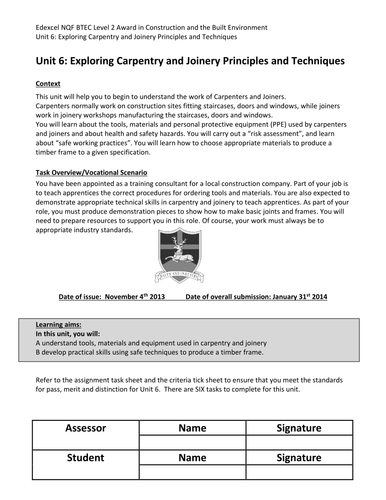 Unit 6 Carpentry/joinery L2Btec (NQF)