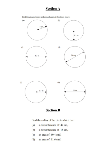 Circles - area and circumference