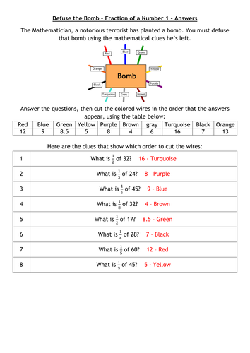 Defuse The Bomb - Fractions, Decimal, Percentages