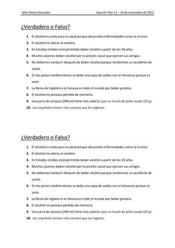 Controversial T/F activity on alcohol