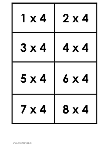 Times Table Matching Cards set 1 of 4