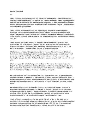 English report comments picture