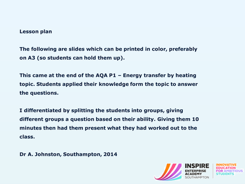 AQA P1 -Energy transfer by design - activity
