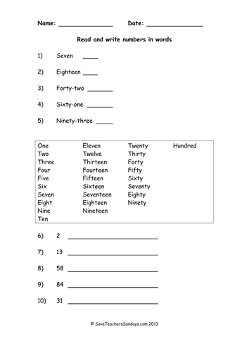 Year 2 Math Worksheets from Save Teachers Sundays