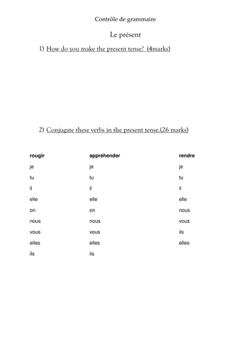 grammar tests for one half-term