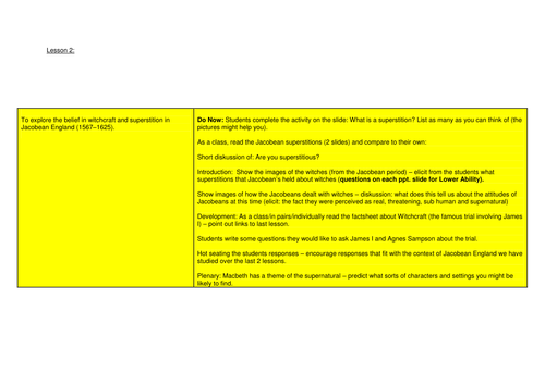 Year 9 Macbeth Scheme of Work - Lesson 2