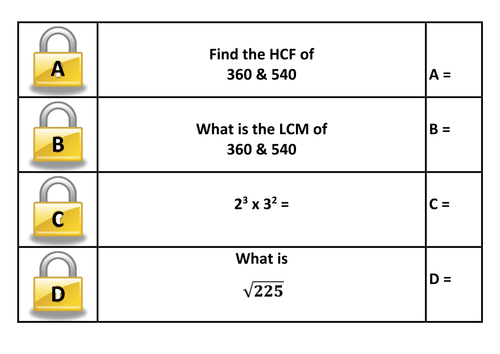 Lock Problem - Yr 7 Number Skills