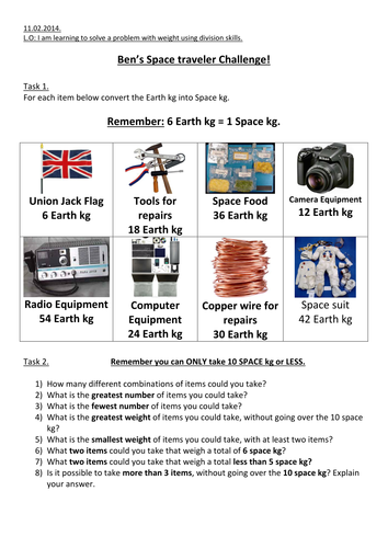 Problem solving weight with science space topic