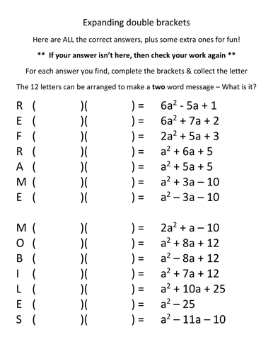 Expanding Brackets Codebreaker | Teaching Resources