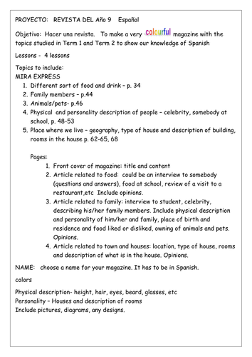 Magazine project for Year 9 low ability